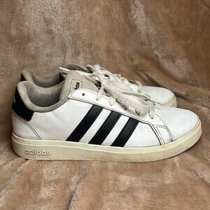 Adidas Grand Court Black White Lace Up Sneakers Kids Size US 4.5 Shell Toe See !